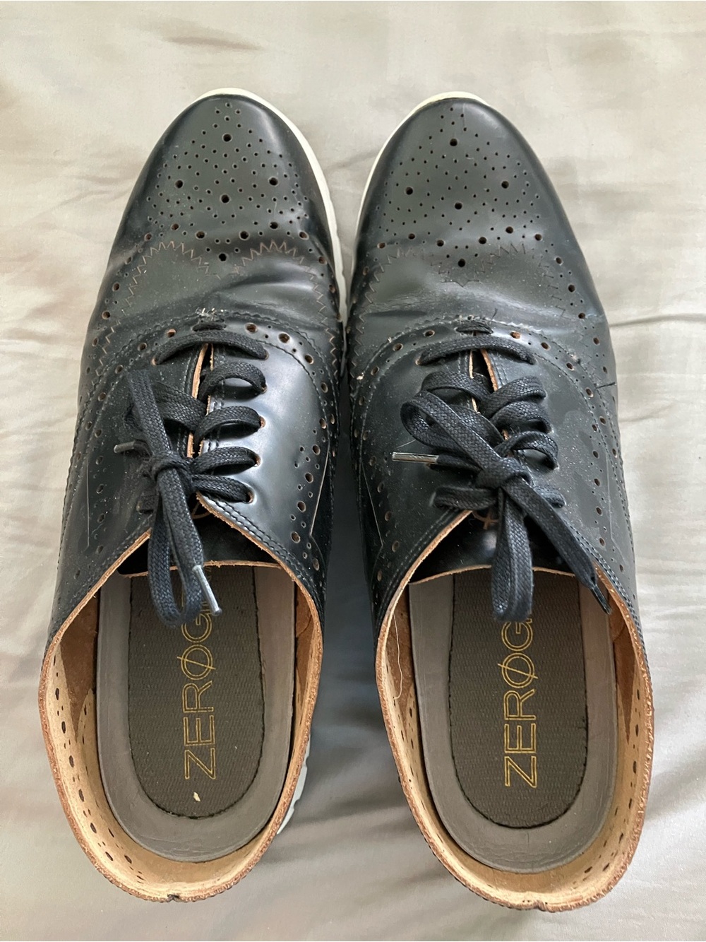Cole Haan Zerogrand Women’s Sz 8B Black Perforated Leather Wingtip Oxfords